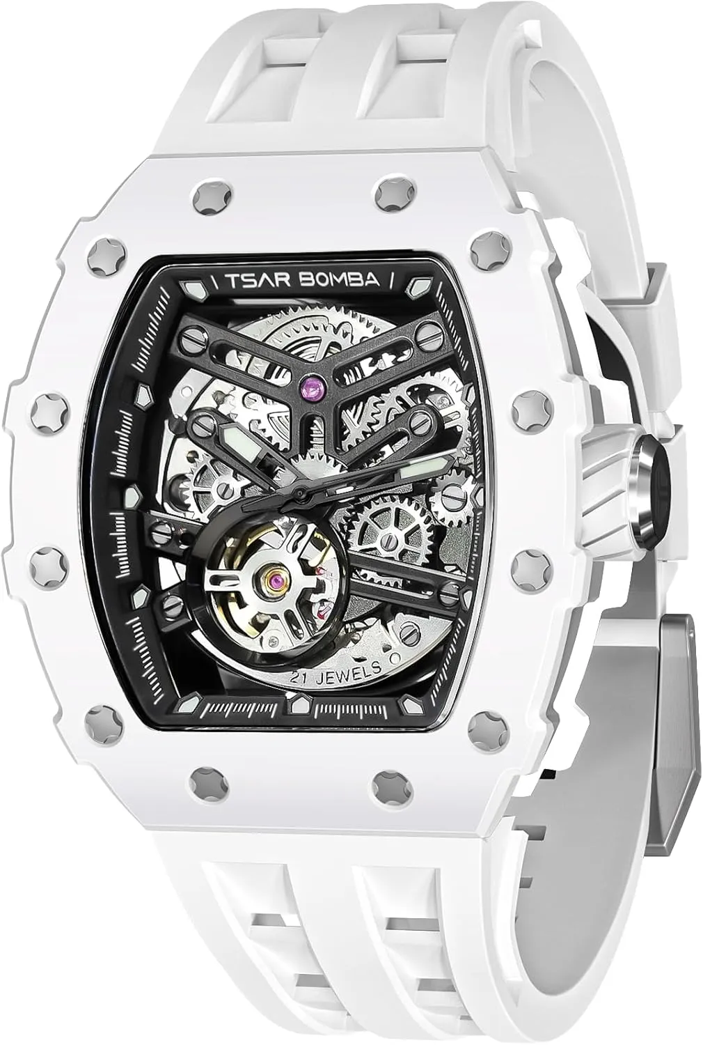 stratosphere hail Watch Mechanical Movement Original Design 50M Waterproof for Square Stainless Steel Wrist Watch and Silicone Strap Unique Fashion Gift for Men Automatic Mens 