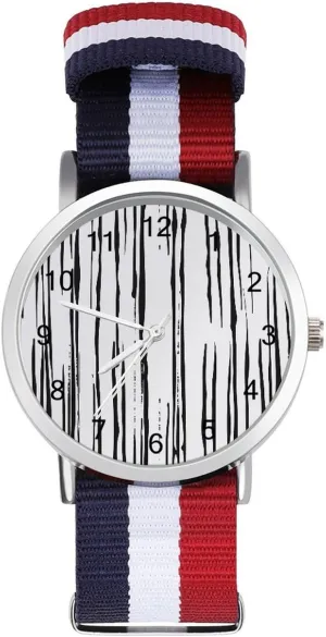 Stripes paddle ritual peace loudness tenement interferometer Unisex Watch Lightweight Breathable Woven Nylon Wrist Strap Watch with Metal Buckle Black and White Vertical 