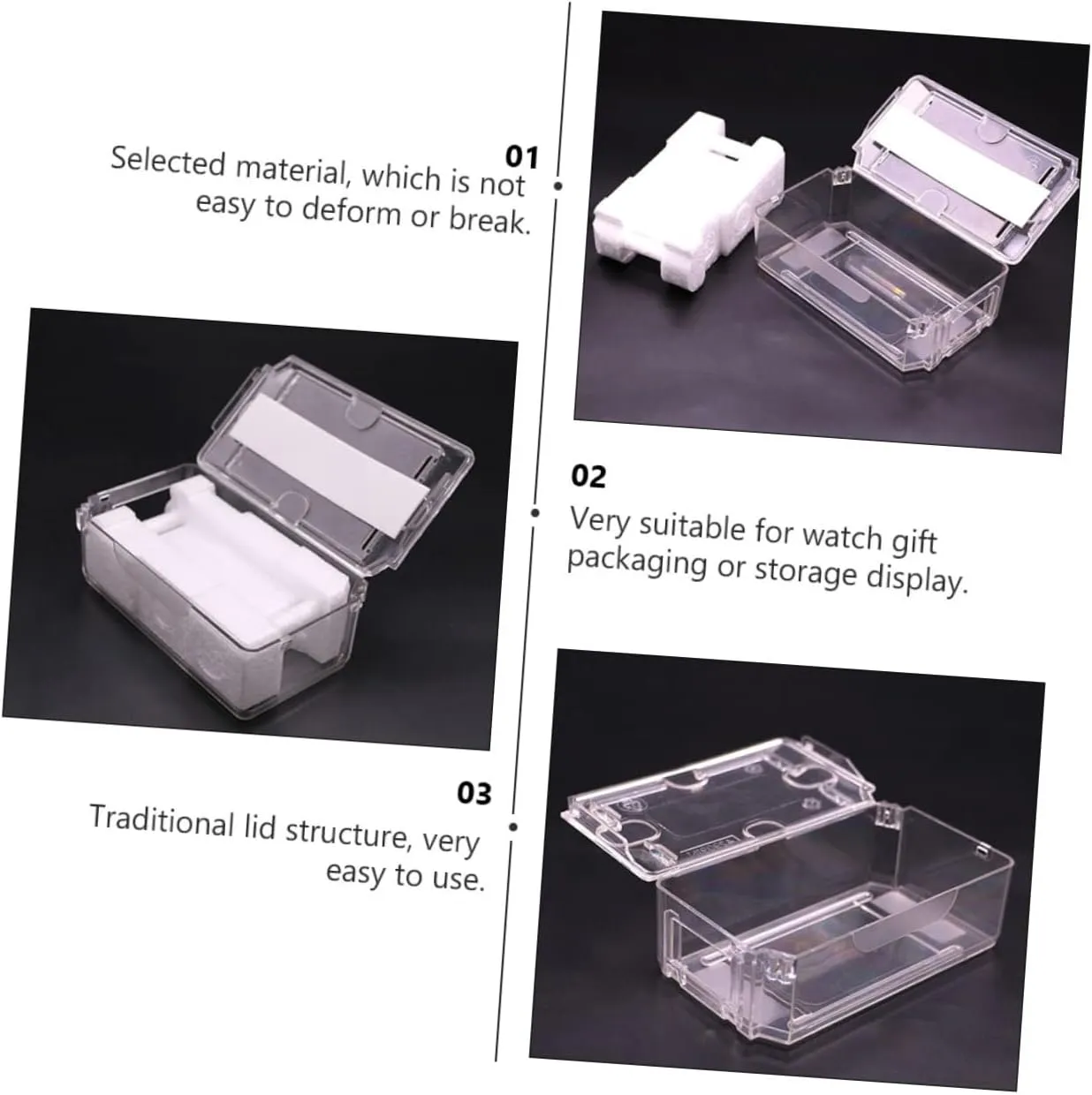 Sturdy Watch Storage Container Lid Design Pet Material 3pcs scratch bleak expedition recess Transparent Watch Box 