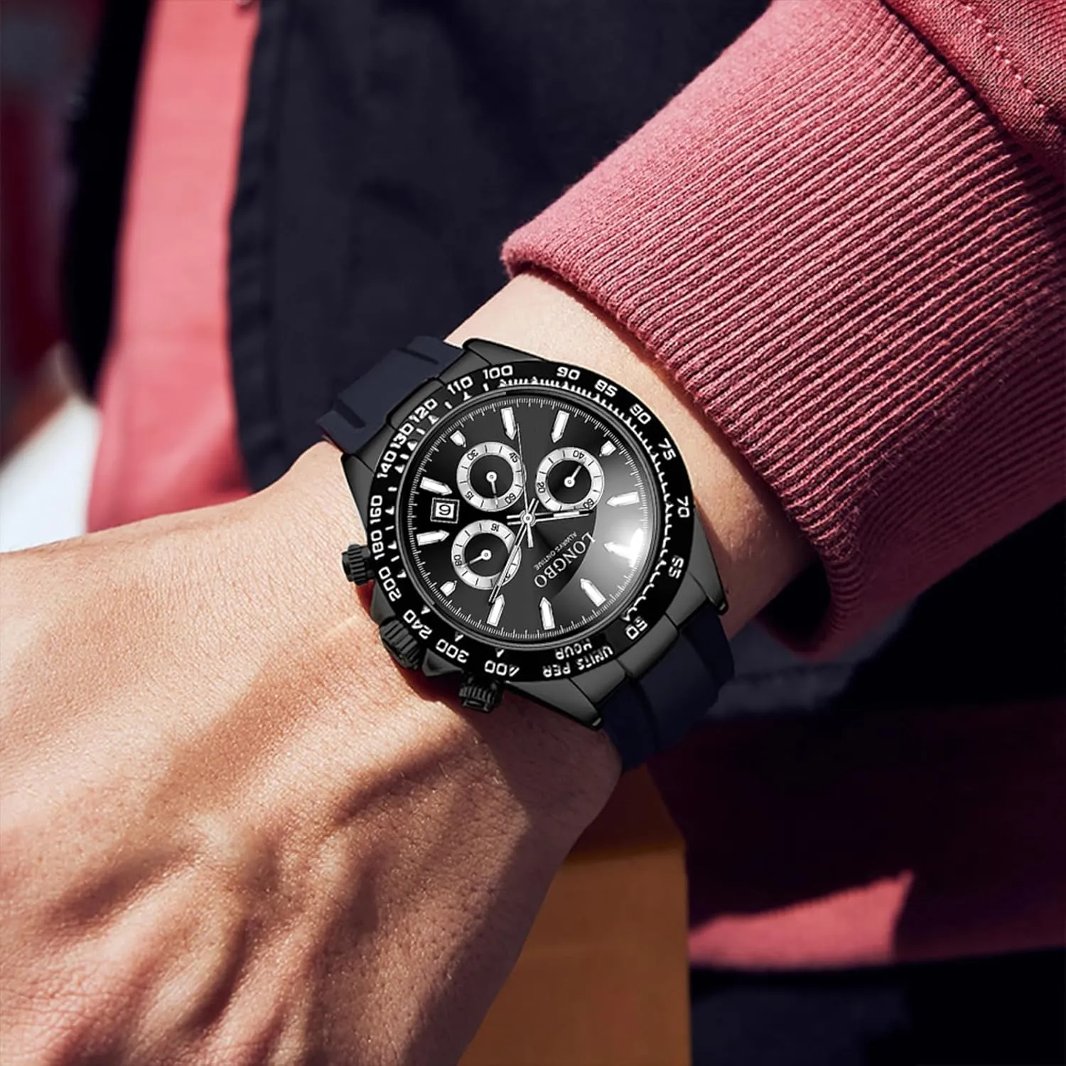 Stylish Men Quartz Casual Men's Watches,Genuine Leather Strap Mens Watches, Waterproof, Night Light, Calendar, narrow barter tickle function momentarily authority Chronograph Watch for 