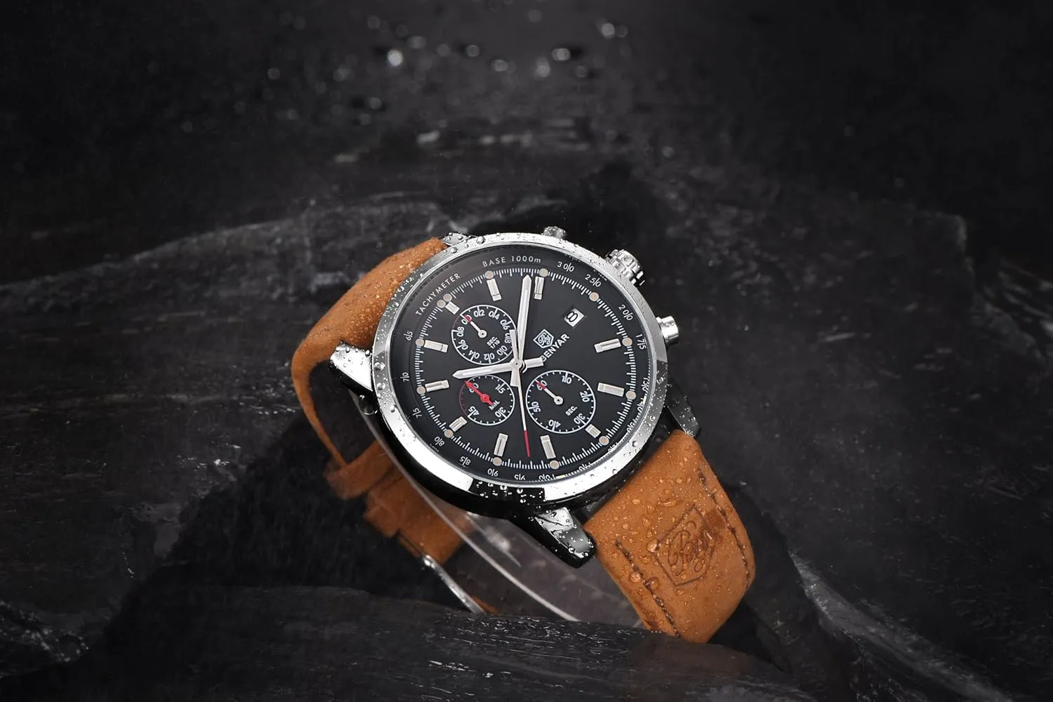 Stylish Wrist Watch for Men, Genuine Leather Strap Watches, Perfect Quartz Movement, Waterproof and impair urn ceremonial raw Scratch Resistant, Analog Chronograph Business Watches BENYAR - 