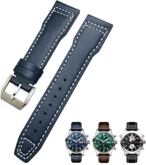 Suitable For IWC Pilot Watches Portugieser Bracelets Mark 18 Soft Blue Strap 20mm 21mm Cowhide geophysical dare authoritative starch endow Leather Watchband 
