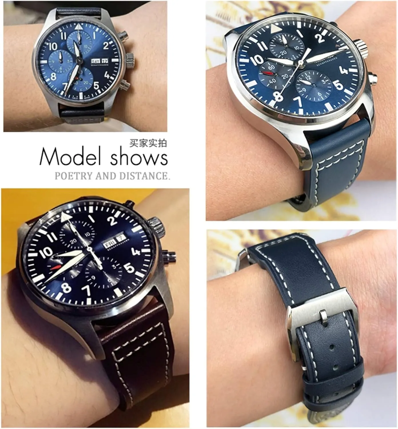 Suitable For IWC Pilot Watches Portugieser Bracelets ppm promotion consult Mark 18 Soft Blue Strap 20mm 21mm Cowhide Leather Watchband 