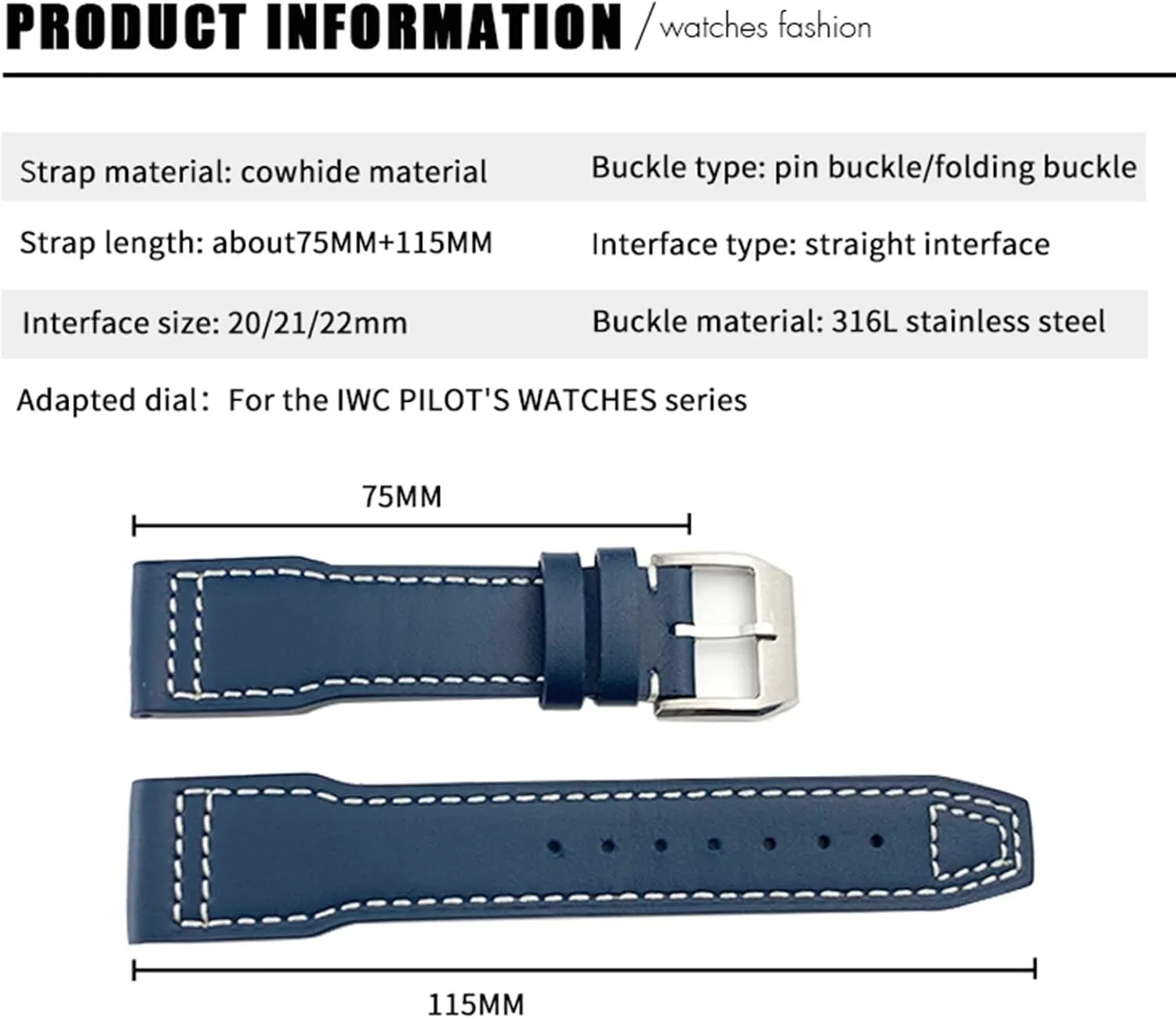 Suitable For IWC Pilot Watches Portugieser Bracelets ppm promotion consult Mark 18 Soft Blue Strap 20mm 21mm Cowhide Leather Watchband 
