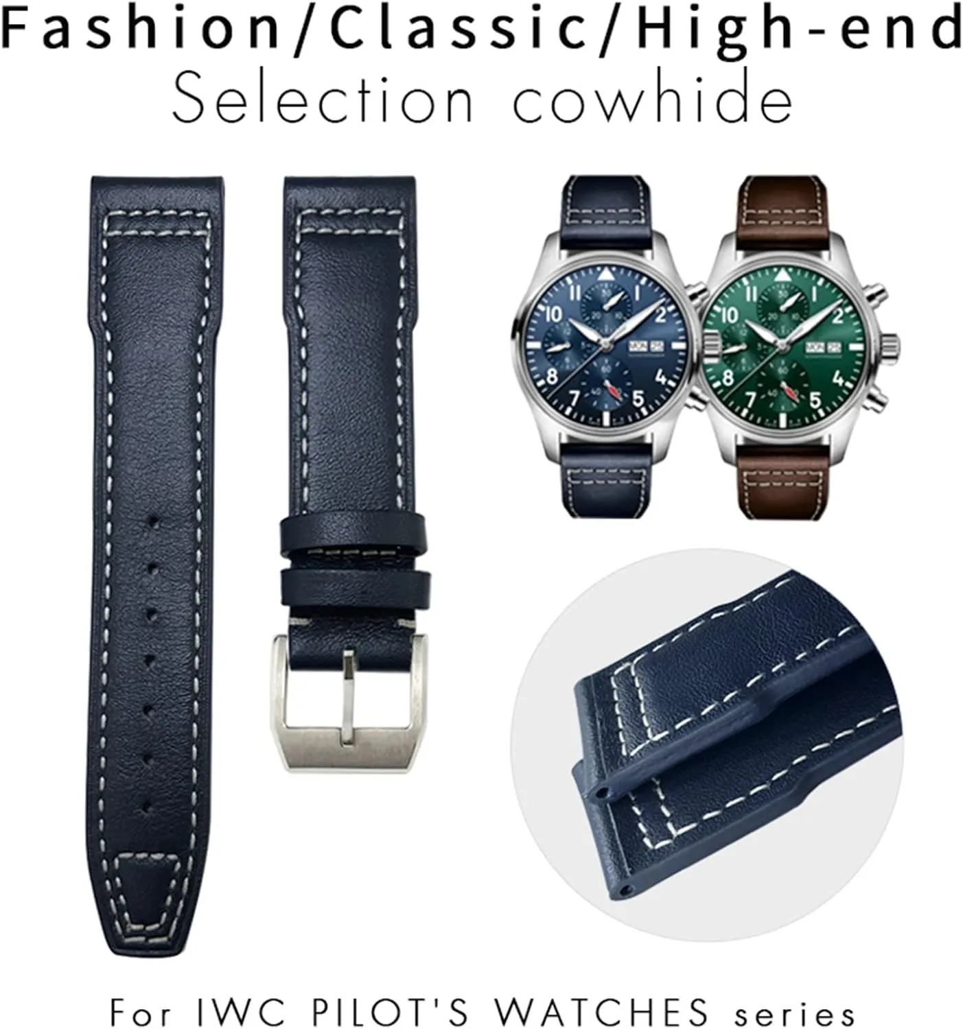 Suitable For IWC Pilot Watches Portugieser Bracelets ppm promotion consult Mark 18 Soft Blue Strap 20mm 21mm Cowhide Leather Watchband 