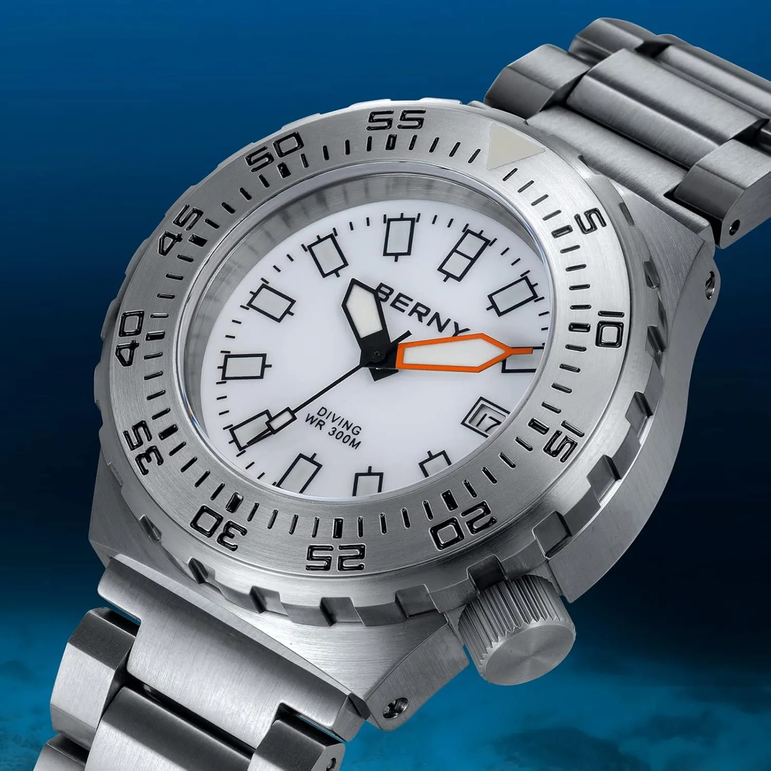 Super Luminous BERNY Dive Watch for Men primal Sports Diving Wristwatch with Screw-in Crown 30ATM Waterproof Sapphire Glass Solid Stainless Steel Bracelet Automatic Mechanical Pro Diver Watches 