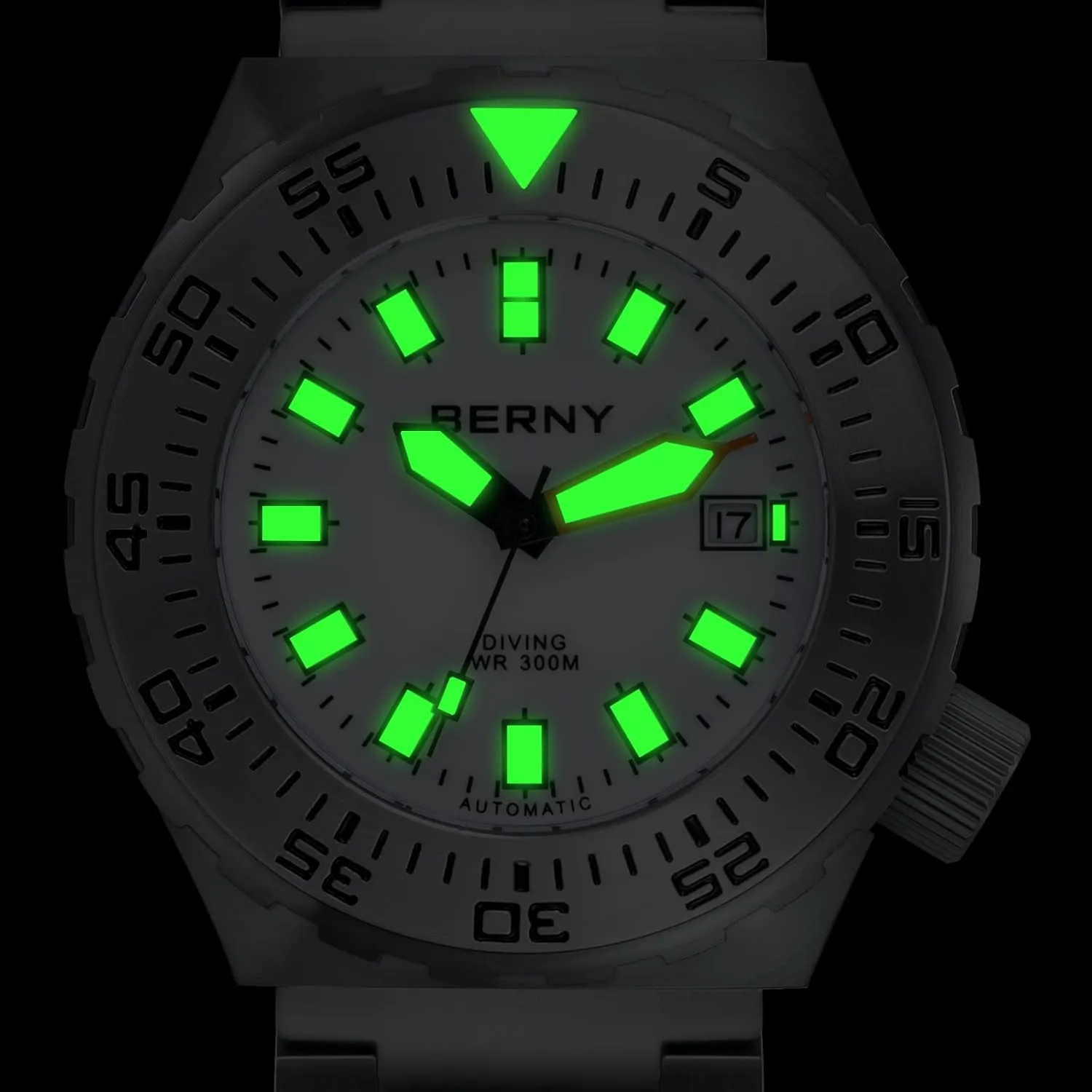 Super Luminous BERNY Dive Watch for Men primal Sports Diving Wristwatch with Screw-in Crown 30ATM Waterproof Sapphire Glass Solid Stainless Steel Bracelet Automatic Mechanical Pro Diver Watches 