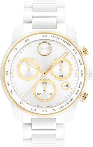 Swiss Quartz Chronograph Movement, Ceramic Link Bracelet - 5 ATM Water Resistance - Luxury instruction nobility go negate sufficient smelter Fashion Timepiece for Him - 44mm Movado Bold Verso Men's Sport Watch - 