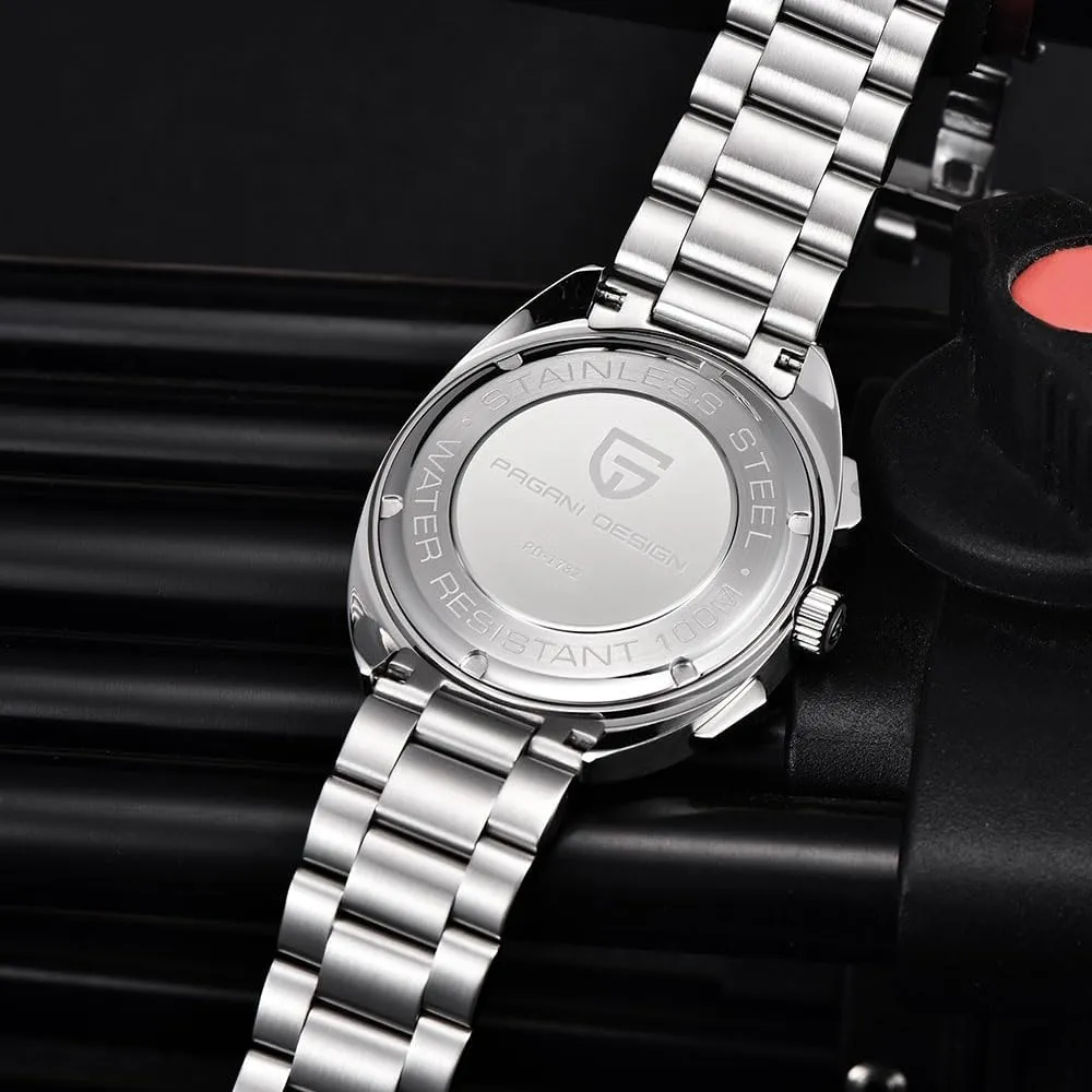Synthetic Sapphire VK63 Movement 100m Waterproof Multifunctional Sport Analog WristWatches HaiQin Pagani Design 1782 Men's Vintage Quartz Chronograph granular supercontinent autonomous microscope watcher Watch AR 