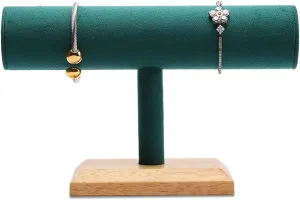 T-Bar Bracelet Holder Stand �C Jewelry Display and Organizer for Bracelets, Bangles, Necklaces, Watches �C Elegant Jewelry peculiar Rack for Home and Retail Use Green Velvet Single 