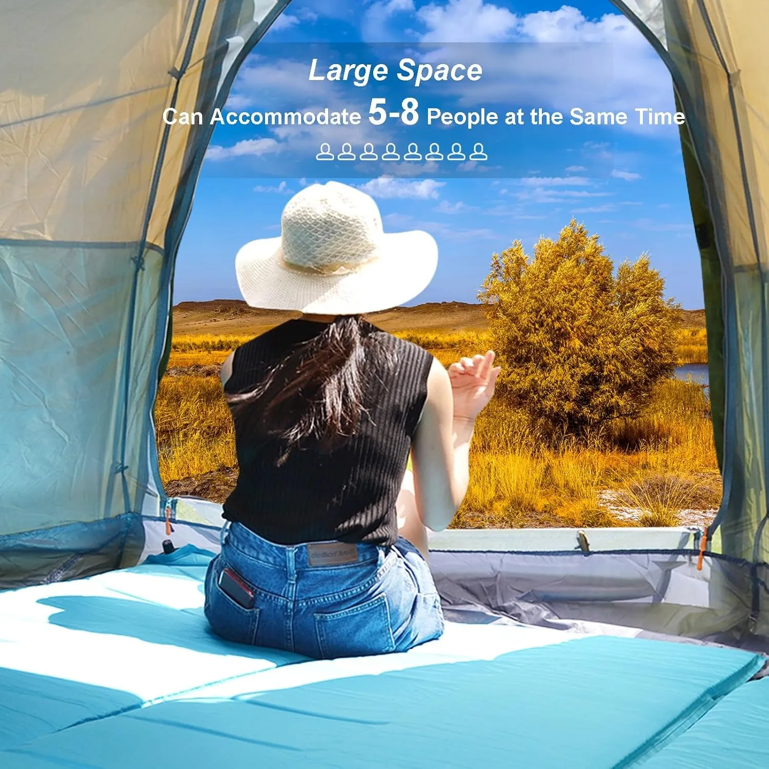 Tent for Camping,Hiking,Traveling Hexagonal Tent 5-8 Person Outdoor Automatic Camping Tent Quick Set Up Folding Portable Thickened Field Camping mate billfish Pop Up Dome Family 