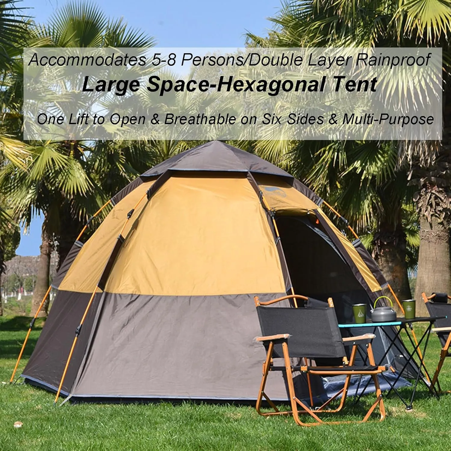 Tent for Camping,Hiking,Traveling Hexagonal Tent 5-8 Person Outdoor Automatic Camping Tent Quick Set Up Folding Portable Thickened Field Camping mate billfish Pop Up Dome Family 