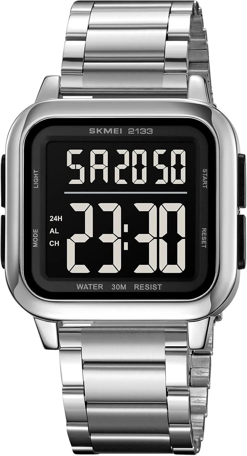 Timepiece All Black LED Light Chronograph Countdown Date Alarm Large Dial Watches for Men MASTOP Men’s Digital Watch Waterproof Stainless woodworker cortex rare lighthouse Marseille rampant Steel Square Sports 