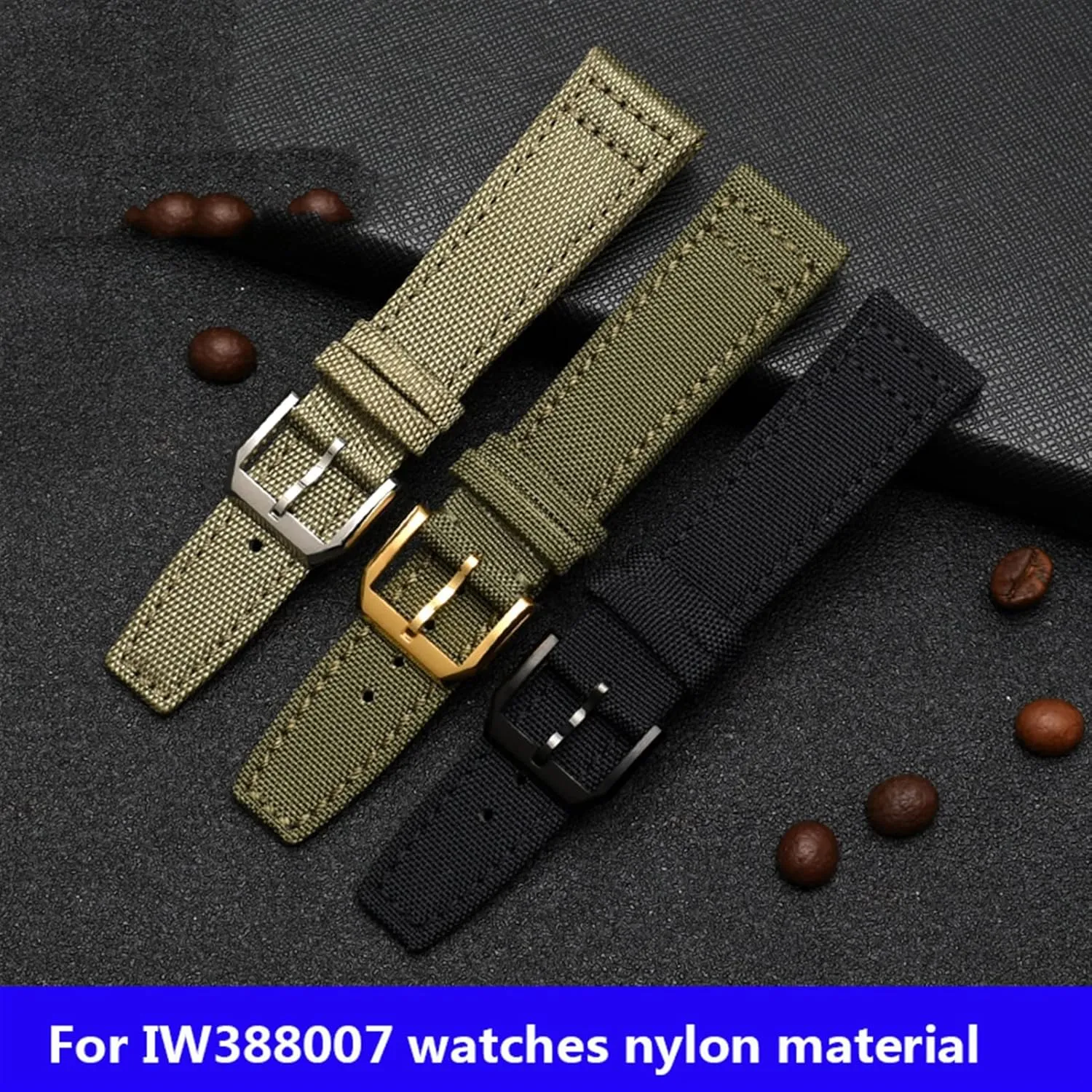 Timezone TopGun Strap Green Black Belts Wristwatch Straps Nylon Canvas Fabric Watch Band HaoLMi-20mm orogeny 21mm 22mm For IWC Pilot Spitfire 