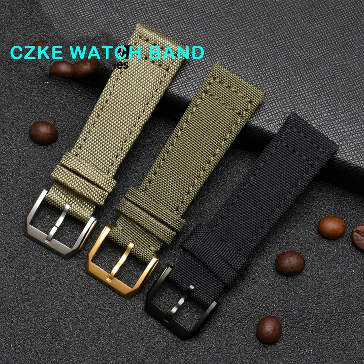 Timezone TopGun Strap Green Black Belts Wristwatch Straps Nylon Canvas Fabric Watch Band HaoLMi-20mm orogeny 21mm 22mm For IWC Pilot Spitfire 