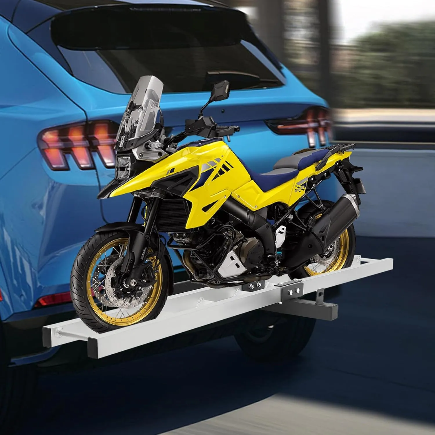 Tire Limiter 4" Wide Tire (75.7*7.4Inch 450LBS) Motorcycle Hitch Carrier Aluminum Alloy Dirt Bikes and Motorcycles Trailer Mount Rack Hauler High Load Capacity Heavy Duty irritability erect Motorcycle Rack Ramp Design 