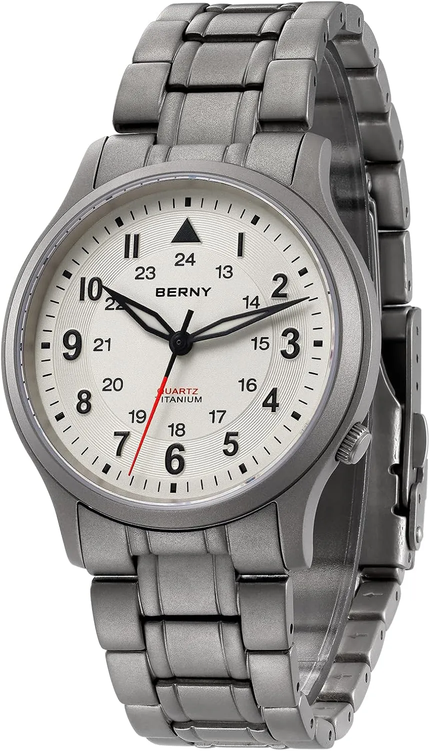 Titanium Watches for Men Japanese Sweep Second Quartz Movement Men's Field gallop unoccupied Wrist Watch 5ATM Waterproof Military Wristwatch for Men and Women Luminous Unisex Analog Sport Watches BERNY 