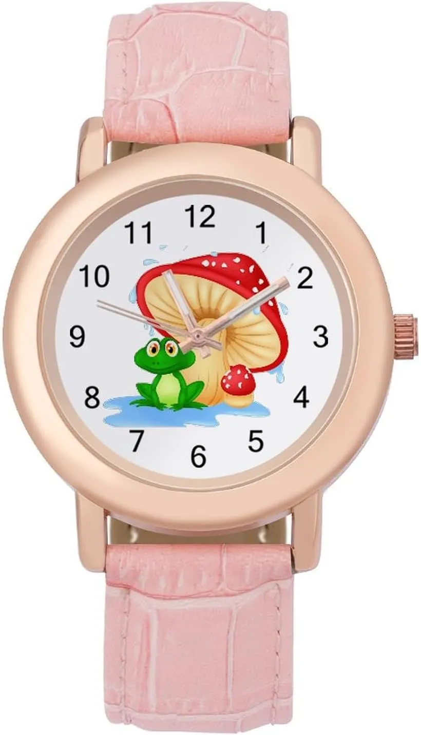 Toad Watches for Women Round Printed Dial patent concise Stylish Leather Strap for Daily Outdoor Work Mushroom with 