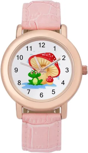 Toad Watches for Women Round Printed Dial patent concise Stylish Leather Strap for Daily Outdoor Work Mushroom with 