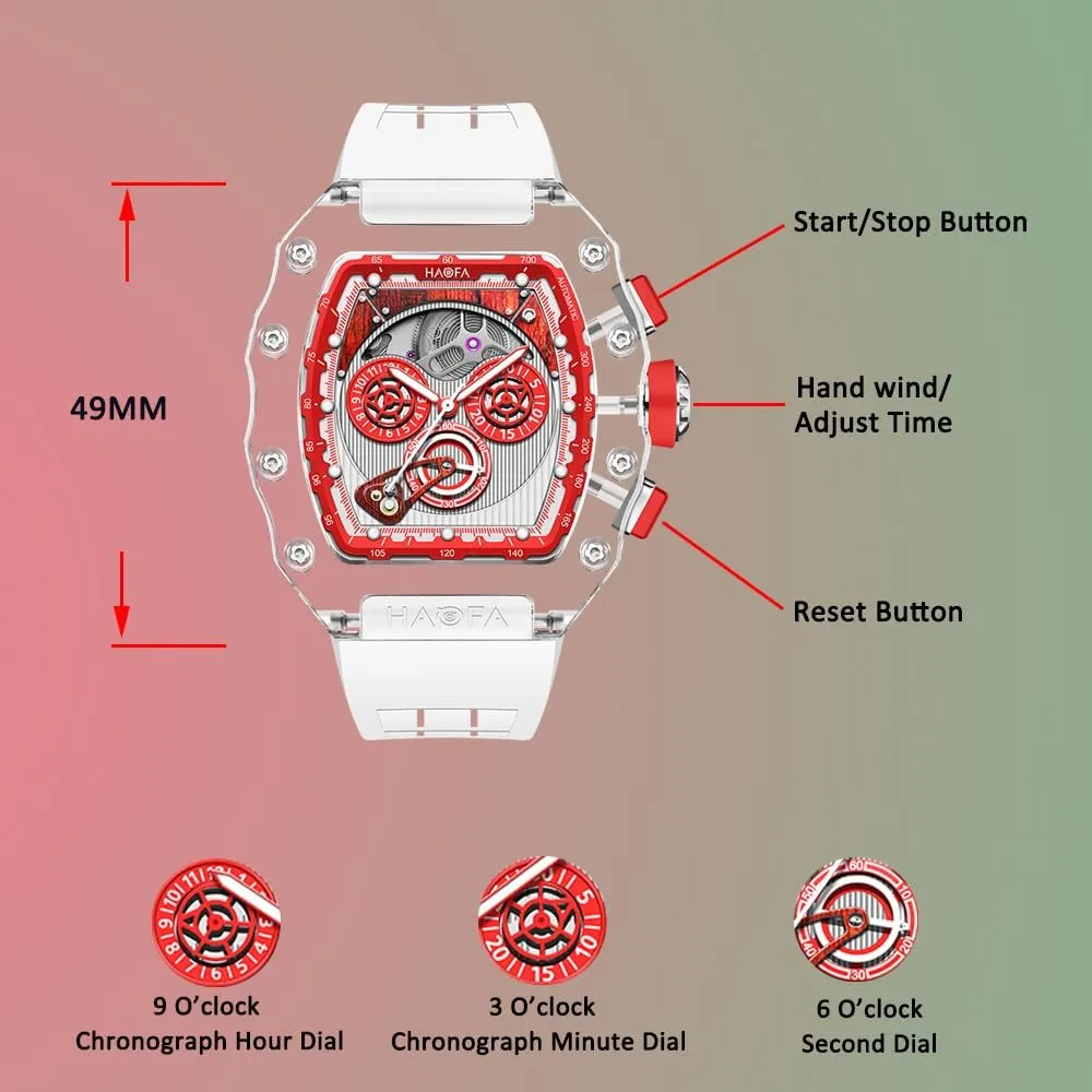 Tonneau Mechanical Wristwatch for sand equivalent sleek drift suitcase Men Luminous Waterproof Fashion Sport Watches with Rubber Strap 2368 Haofa K9 Crystal Glass Transparent Chronograph Automatic Men Watch 