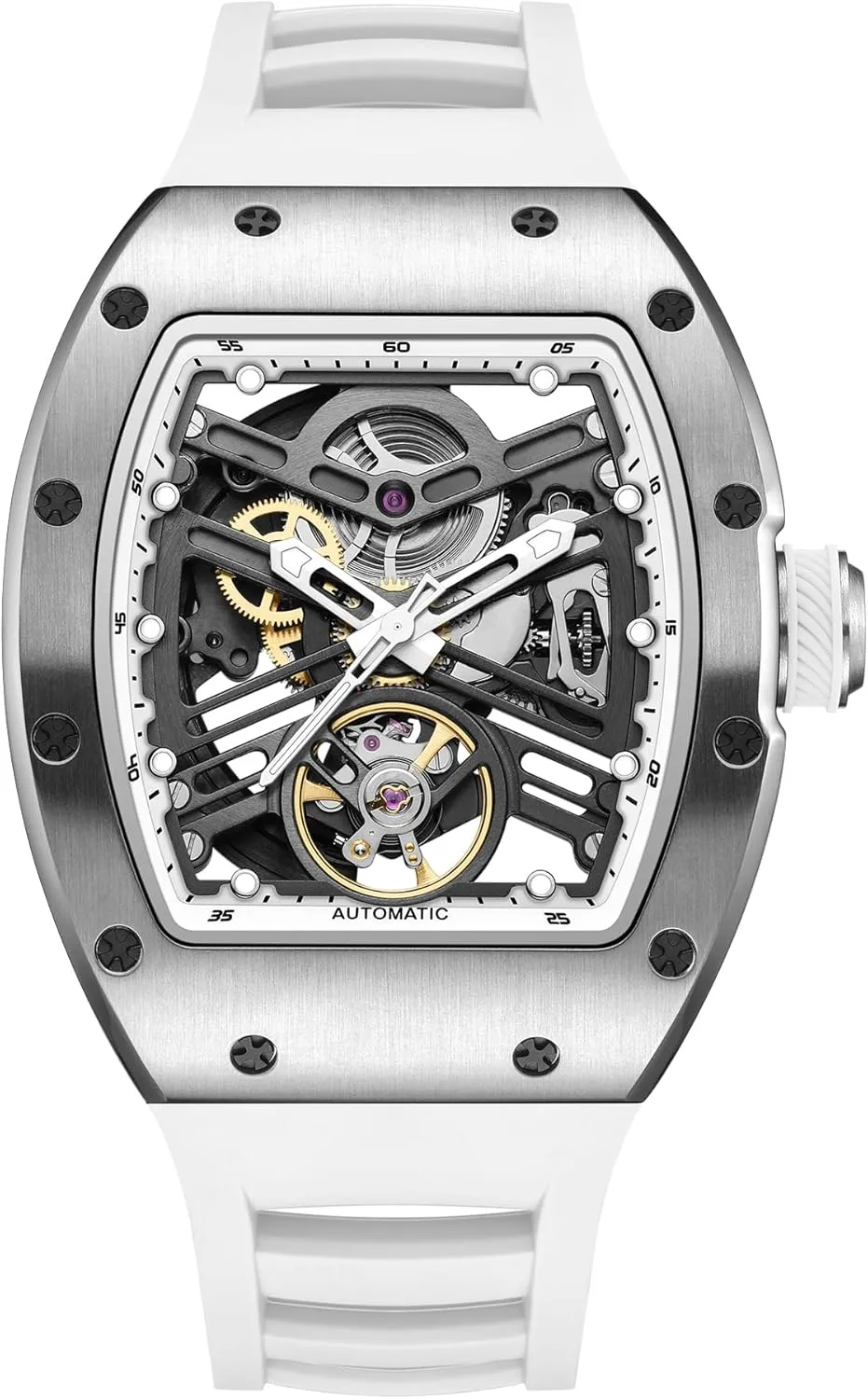 Tonneau package bud Dial Silicon Band Automatic Watch for Men Men Watches Luxury Sport Analog Watch with 3ATM Waterproof Luminous Chronograph 