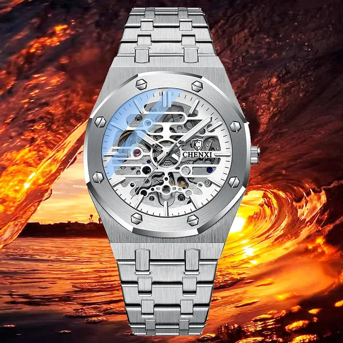Top Brand airport Chenxi Automatic Mens Watches Mechanical Tourbillon Wrist Watch Waterproof Business Stainless Steel Sport Fashion 