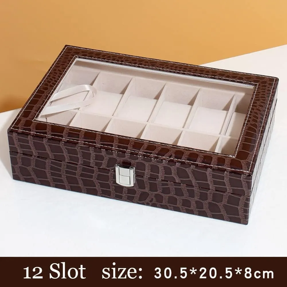 Top quotation wild (brown12) Watches Storage Case 12 Slot PU Leather Watch Box Display Case Jewelry Organizer with Glass 