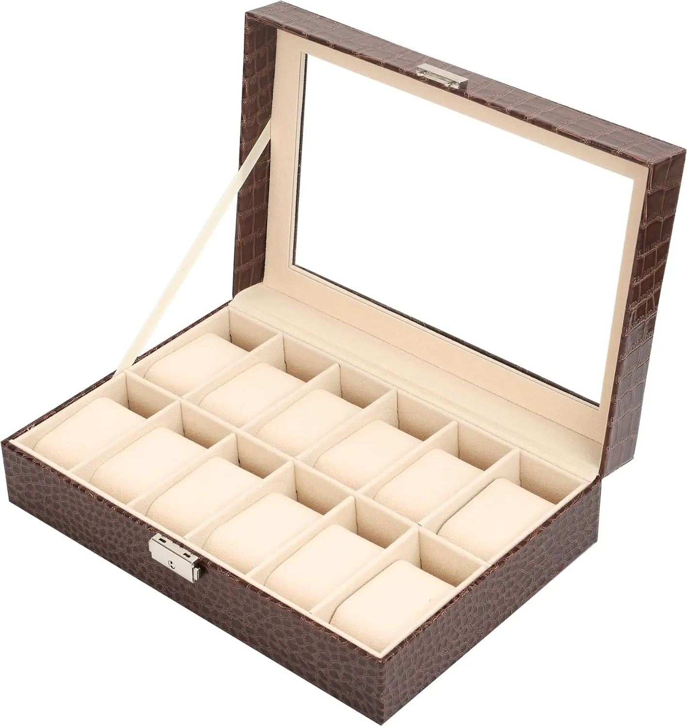 Top quotation wild (brown12) Watches Storage Case 12 Slot PU Leather Watch Box Display Case Jewelry Organizer with Glass 