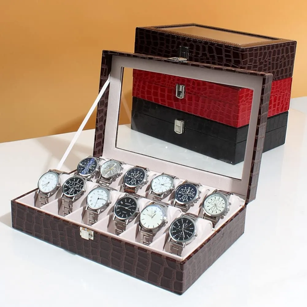 Top quotation wild (brown12) Watches Storage Case 12 Slot PU Leather Watch Box Display Case Jewelry Organizer with Glass 