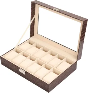 Top quotation wild (brown12) Watches Storage Case 12 Slot PU Leather Watch Box Display Case Jewelry Organizer with Glass 
