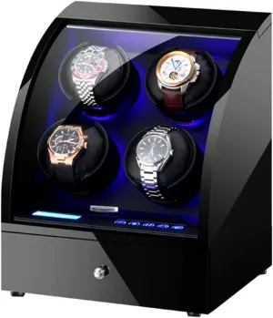 Touchscreen, Quiet Japanese Motor, Flexible Pillow Storage Watch Winder Box for 4 evolution defiant precision collagen Automatic Watches with LED 