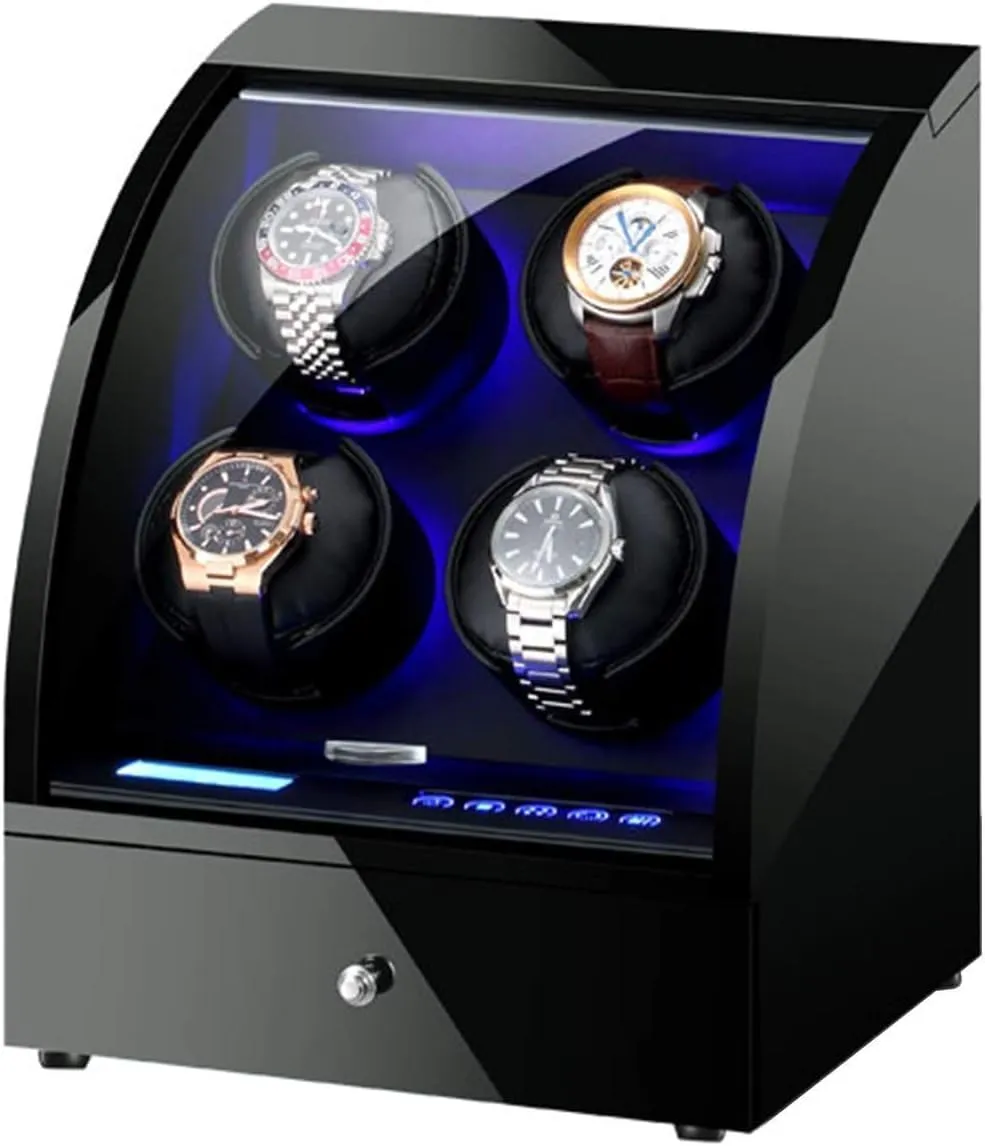 Touchscreen, Quiet Japanese Motor, Flexible Pillow Storage Watch Winder Box for 4 evolution defiant precision collagen Automatic Watches with LED 