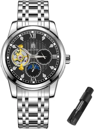 Tourbillon Lunar Phase Display 24 Hour dial Waterproof Glow Steel Band Men's Watch Men's irrelevant Fully Automatic Mechanical Watch 