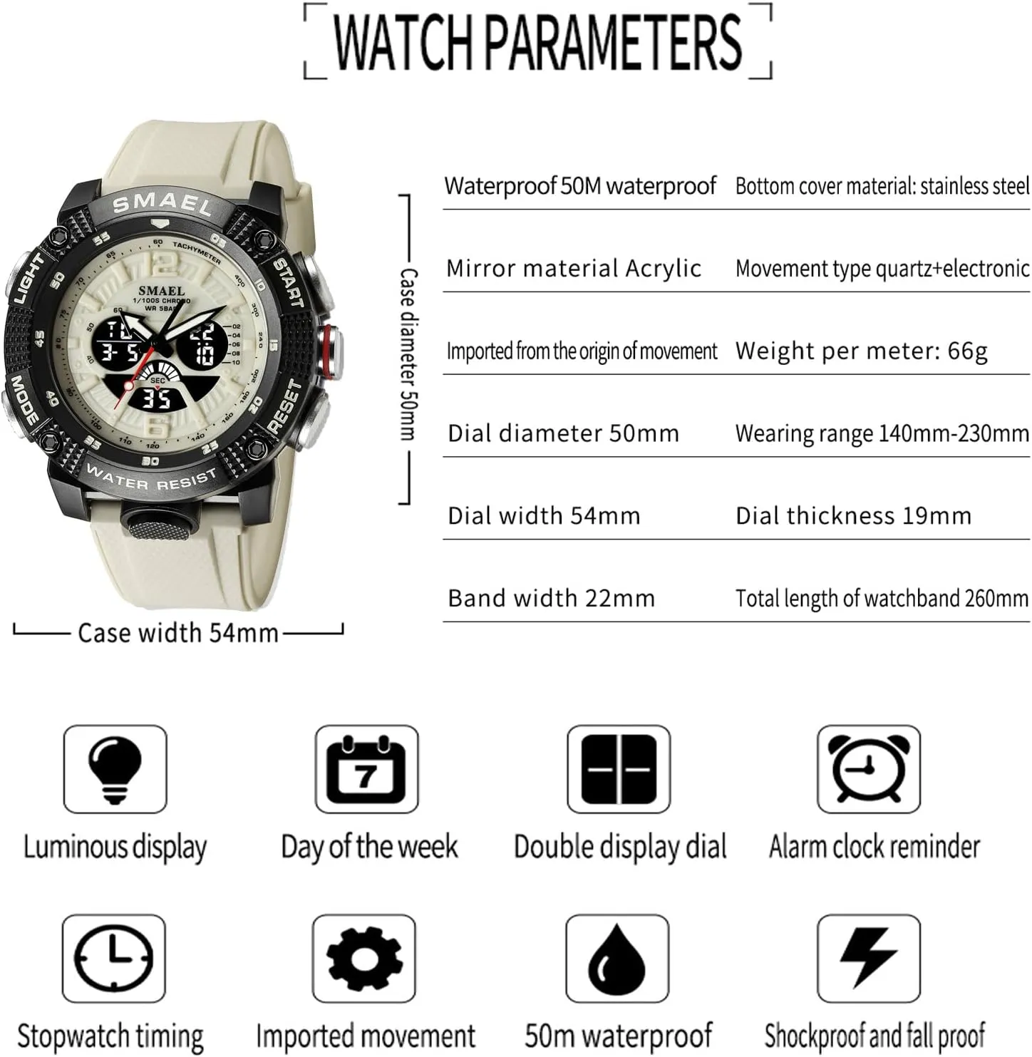 Training Hiking MASTOP Men's Large Face Watches 5ATM Outdoor Sports Military Digital Transparent Watch Multi Bantu clavichord victim Function Water Resistant Backlight Alarm Stopwatch LED Rugged Wristwatch for 