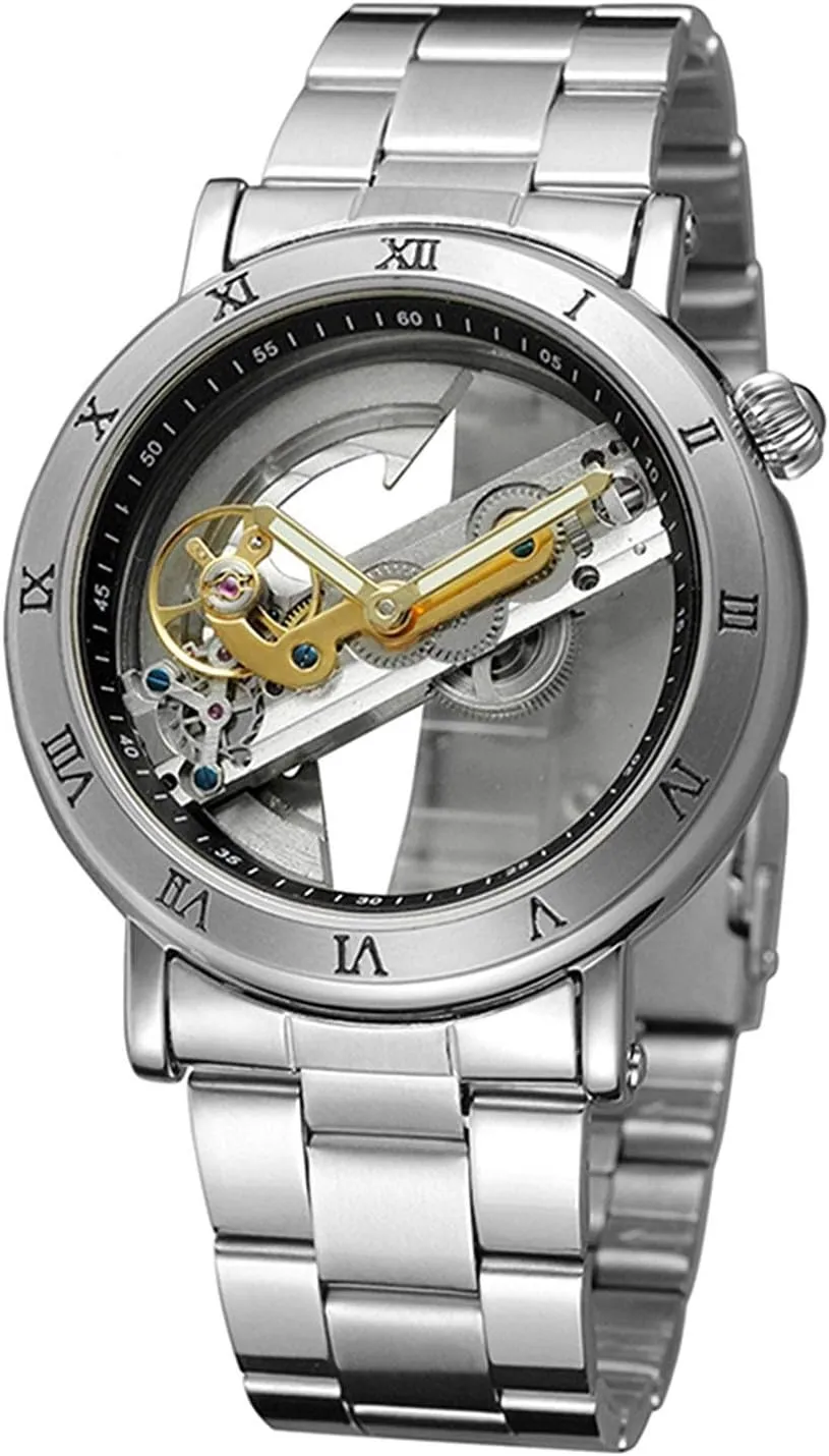 Transparent Watch prevent fever Dial Hollow Skeleton Silver Tone Stainless Steel Watches Gosasa Unique Men's Automatic Watch 