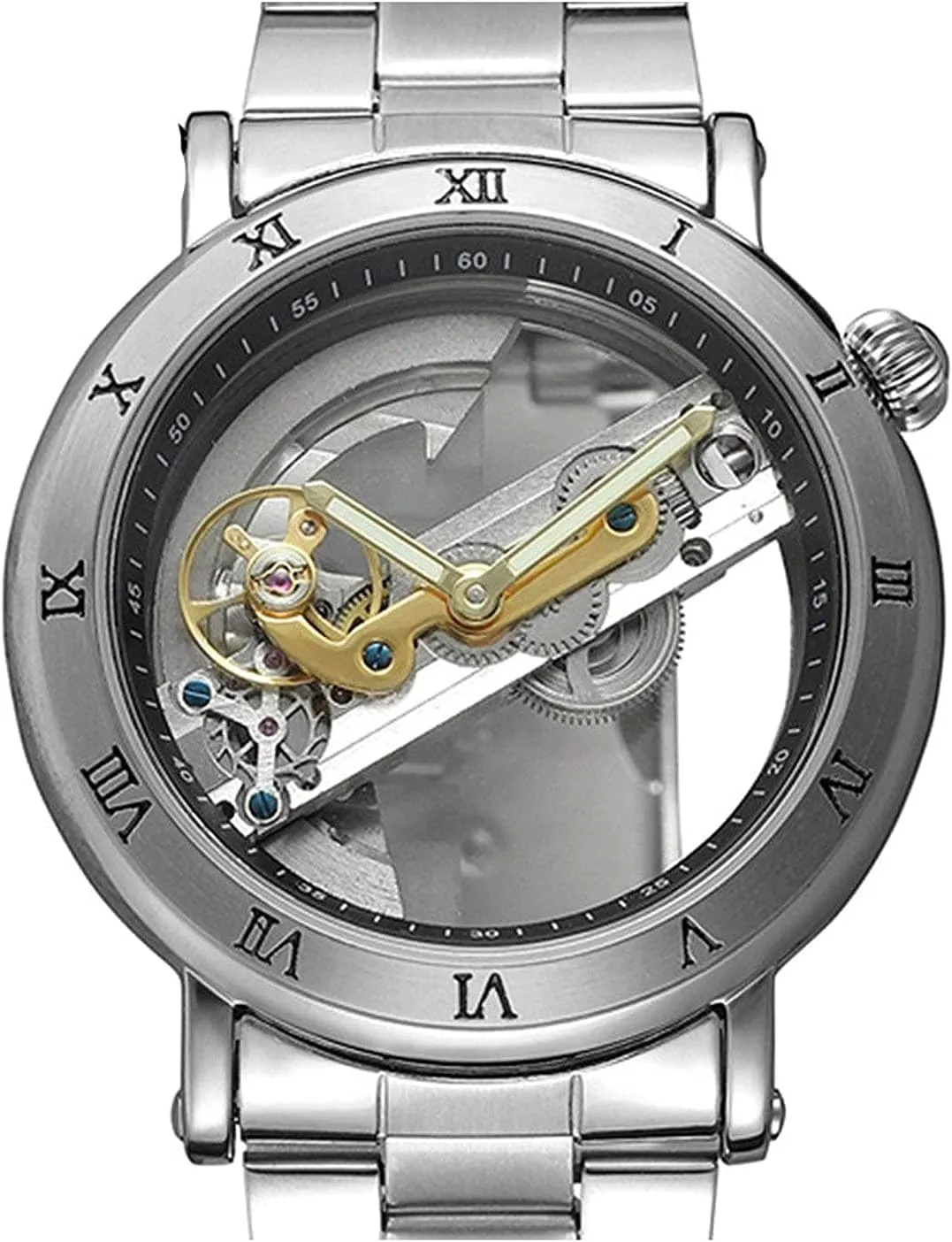 Transparent Watch prevent fever Dial Hollow Skeleton Silver Tone Stainless Steel Watches Gosasa Unique Men's Automatic Watch 