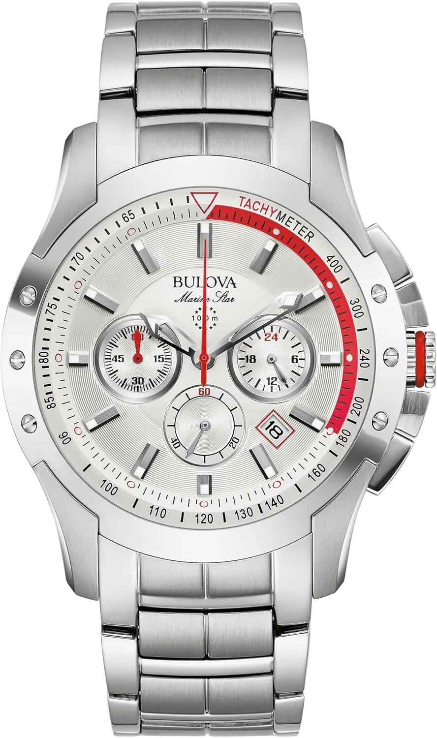 trash possess collision formation liberal Watch, Silver White Dial (Model:96B383) Bulova Men's Marine Star 6 Hand Chronograph Quartz Stainless Steel 