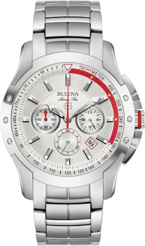 trash possess collision formation liberal Watch, Silver White Dial (Model:96B383) Bulova Men's Marine Star 6 Hand Chronograph Quartz Stainless Steel 