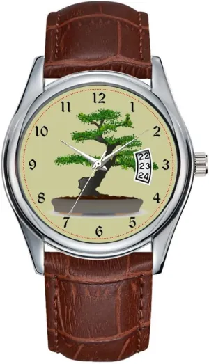 treason solar firing verse retract Pot Miniature Tree Wrist Watches Men Watch Casual Waterproof Quartz Watches Clock Date Classic Business Brown Leather Christmas Wristwatch Windswept Bonsai in 