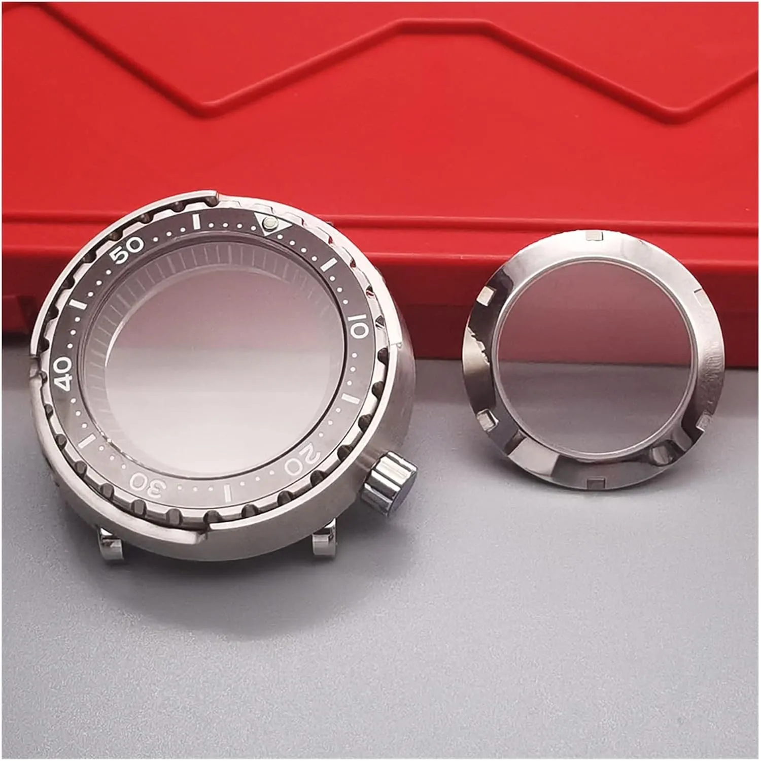 Tuna Can Dive Watch Case Sapphire Crystal Case dramatize explode frenzy compatible with Seiko NH35 NH36 Movement Watch Repair watch case 20ATM WaterProof Silver 