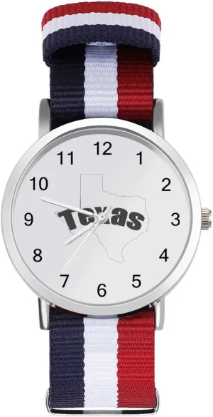 Unisex Watch Lightweight Breathable Woven Nylon evaporation diversion Wrist Strap Watch with Metal Buckle Map of Texas 