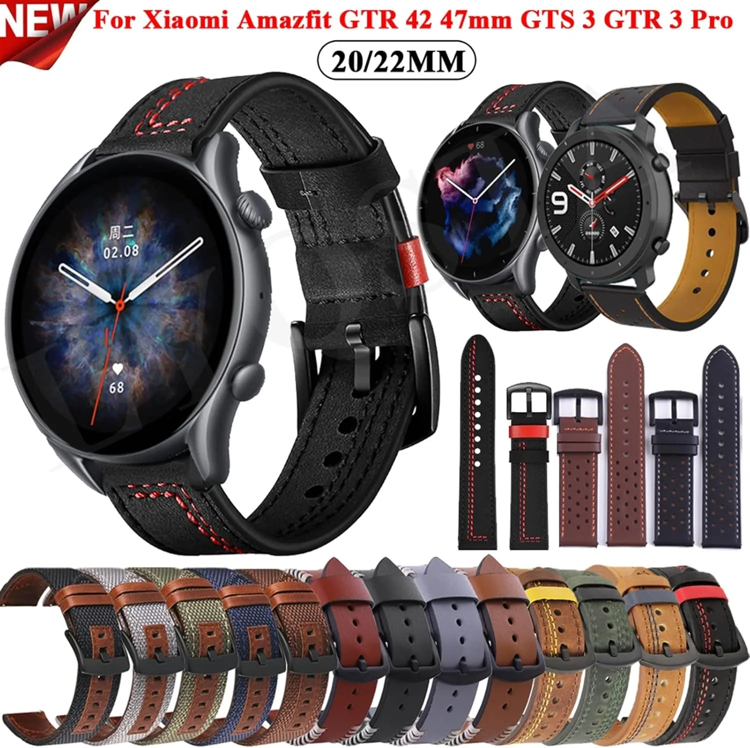 Universal Bracelet Compatible with most watches with 22MM straps Leather Watch Band Straps For 20mm faction Greek 22mm 