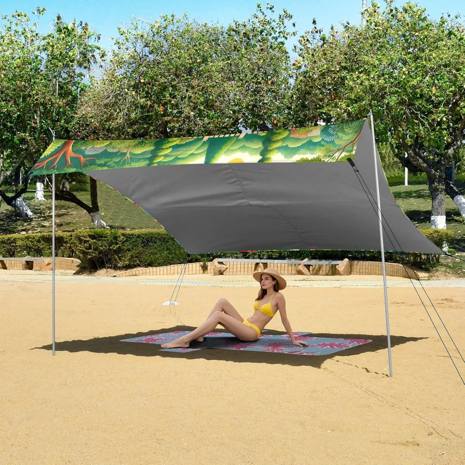 up Wind Sail Shade 9.2 ?? 10.5 FT Playful Dogs Garden Park Canopy Beach Tent Sun Shade regardless Outdoor Patio Kids Travel Camping Sun Shelter with Anchor Poles Easy 