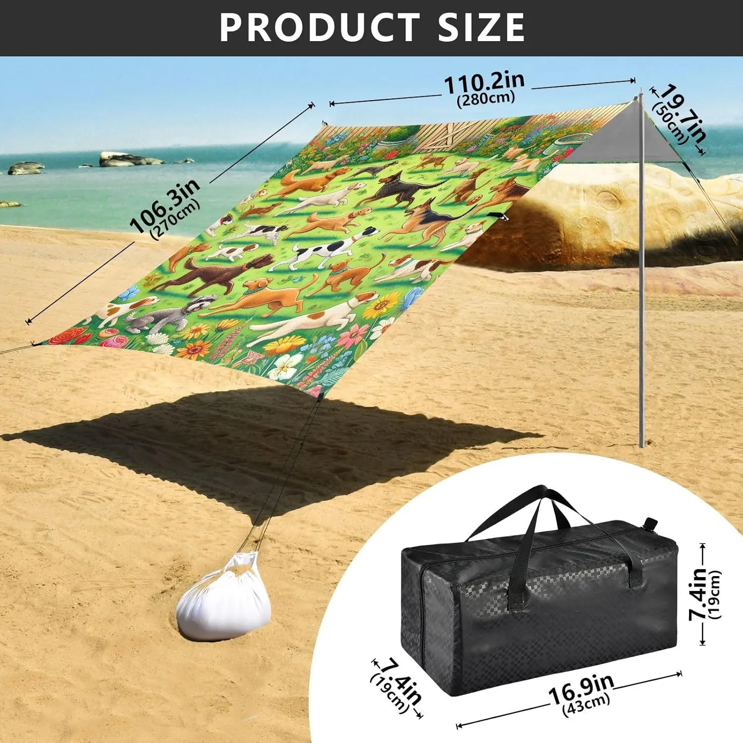 up Wind Sail Shade 9.2 ?? 10.5 FT Playful Dogs Garden Park Canopy Beach Tent Sun Shade regardless Outdoor Patio Kids Travel Camping Sun Shelter with Anchor Poles Easy 