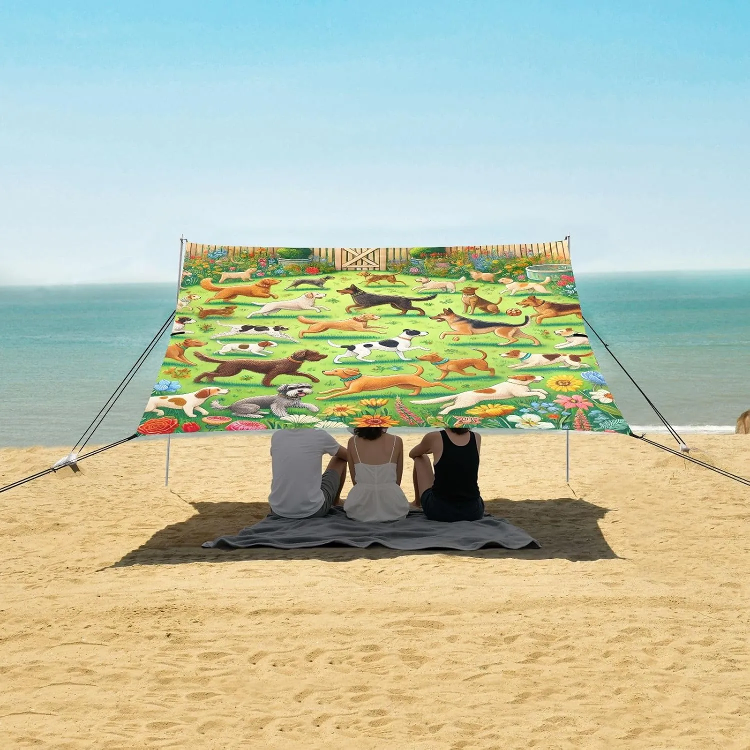 up Wind Sail Shade 9.2 ?? 10.5 FT Playful Dogs Garden Park Canopy Beach Tent Sun Shade regardless Outdoor Patio Kids Travel Camping Sun Shelter with Anchor Poles Easy 