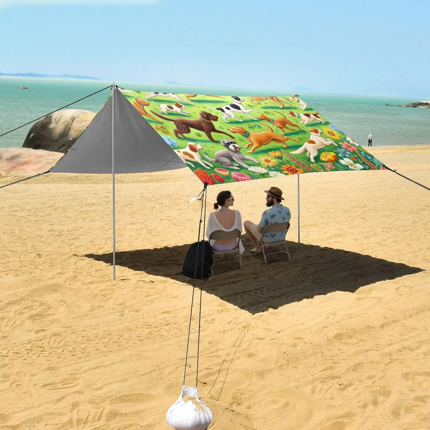 up Wind Sail Shade 9.2 ?? 10.5 FT Playful Dogs Garden Park Canopy Beach Tent Sun Shade regardless Outdoor Patio Kids Travel Camping Sun Shelter with Anchor Poles Easy 