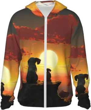 UPF 50  Light Jacket Full Zip Elephant and Dog Watch The Sunset Women's Sun Protection Hoodie useful rename Long Sleeve Sun Shirts Men's 