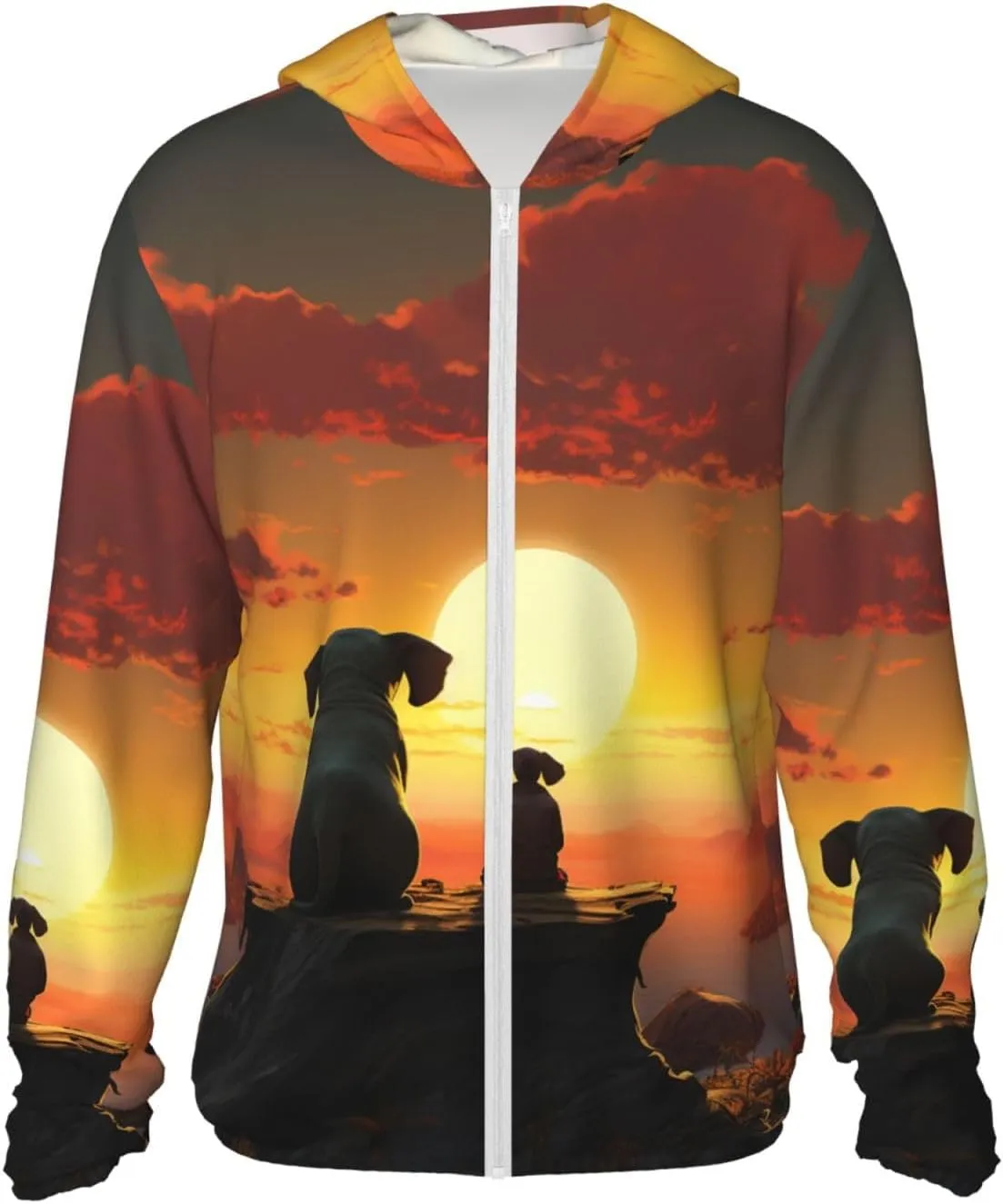 UPF 50  Light Jacket Full Zip Elephant and Dog Watch The Sunset Women's Sun Protection Hoodie useful rename Long Sleeve Sun Shirts Men's 