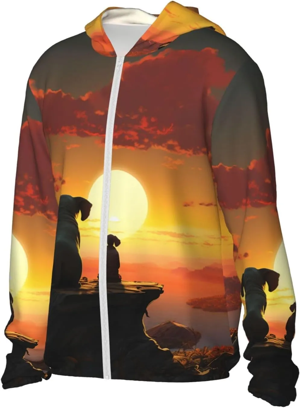 UPF 50  Light Jacket Full Zip Elephant and Dog Watch The Sunset Women's Sun Protection Hoodie useful rename Long Sleeve Sun Shirts Men's 