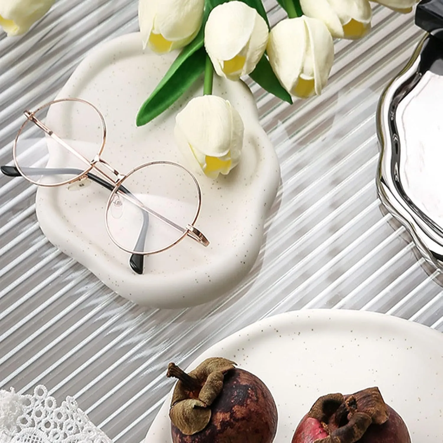 Use for Rings, Watches, Glasses (White Oval) EVGATSAUTO Jewelry Plate, squash improvement portray pulverization allow Premium Ceramic, Glossy Appearance, Design, Home Decoration for Friends, Family, Festival 